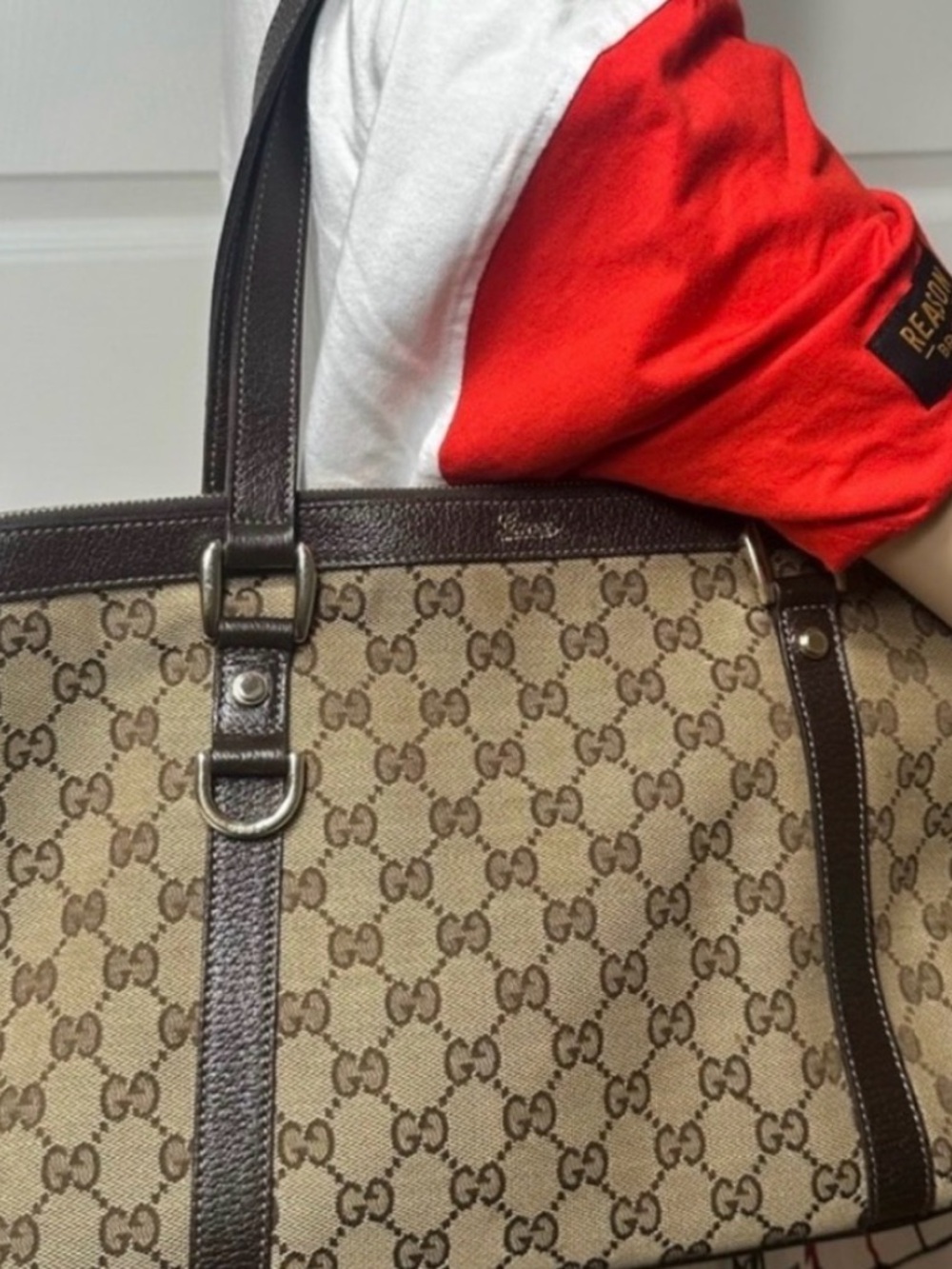 Gucci Beige GG Canvas Tote with Dark Brown Leather Trim - Picture 10 of 10